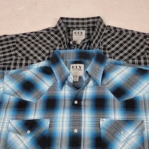 Ely Cattleman Mens LT Bundle of 2 Western Plaid Rockabilly Pearl Snap Shirts